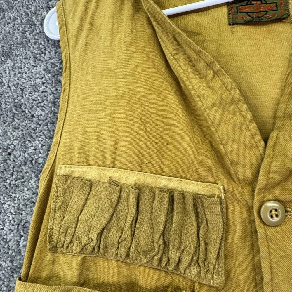 Vtg Saf-T-Bak Vest Mens Small Brown Canvas Hunting Game Pocket Water Repellent